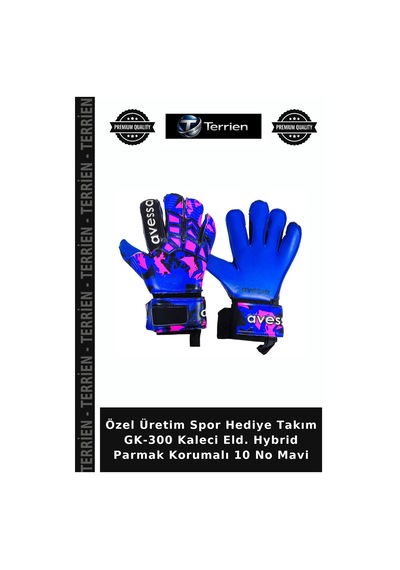 Özel Üretim Spor Hediye Takım Gk-300 Kaleci Eld. Hybrid Parmak Korumalı 10 No Mavi