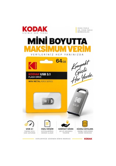 K903 64gb Usb 3.1 Mini Metal Flash Bellek Kompakt Taşınabilir Usb Bellek