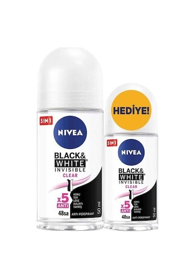 Nivea Black&White Invisible Clear Kadın Roll-On Deodorant 50 ML + 25 ML