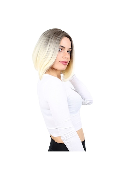 Kahkülsüz Düz Kısa Fiber Sentetik Peruk / Küllü Açık / Platin Ombreli - Csnd-462242 Renkli