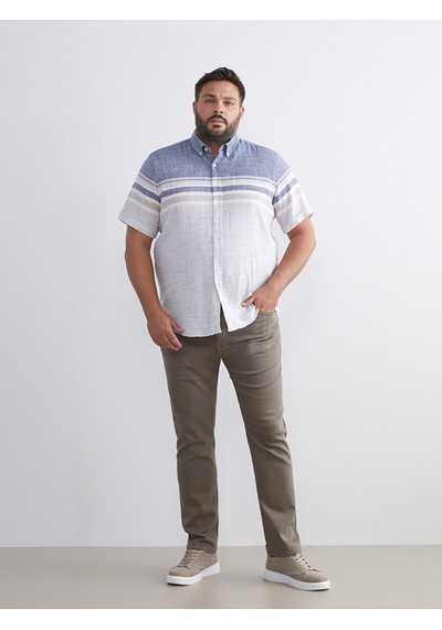 Lcwaıkıkı Classic İndigo Regular Fit Kısa Kollu Çizgili Armürlü Erkek Gömlek