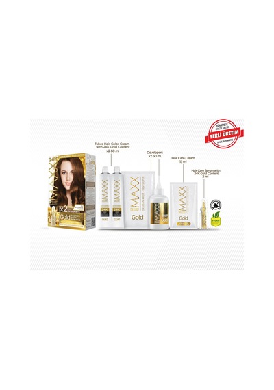 Gold Serisi 24k Altın Parçacıklı Serum İle 1 Kutu 2 X 50 Ml Ve Geliştiriciler Saç Boyası Koyu Karamel 7.7