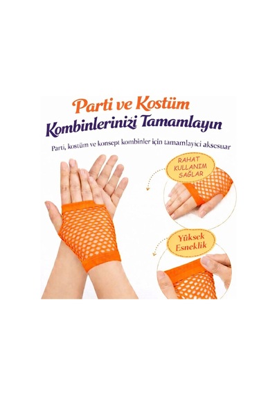 80 Ler 90 Lar Retro Neon Turuncu File Parmaksız Kısa Eldiven 11 Cm