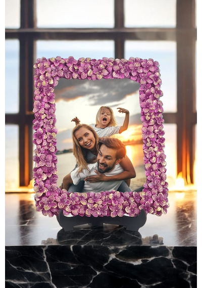 Yonca Desenli Polyester Fotoğraf Çerçevesi - Mor