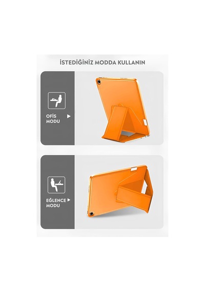 İpad Tablet İle Uyumlu Kılıf Lüks Kadife İç Kaplamalı Suni Deri Mıknatıslı Standlı Tablet Arka Kapak Turuncu, İpad 9.nesil 10.2 İnch