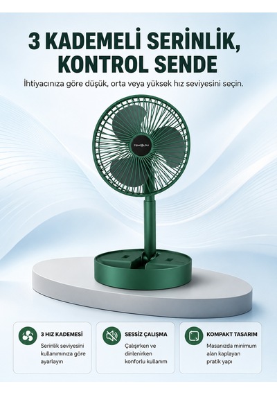 Taşınabilir Katlanabilir Mini Fan 3 Kademeli Şarj Edilebilir - Bayi Depom