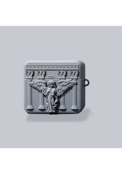Apple Uyumlu AirPods Pro 2 Angel Kılıf Dua Eden Melek Figürlü Gri