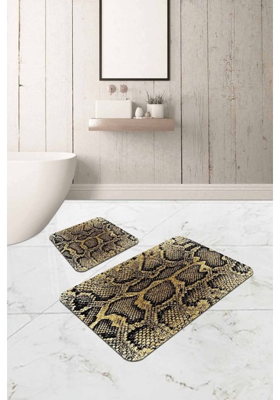 Gold Krokodil Desen Banyo Halısı Klozet Paspas Seti Bs325