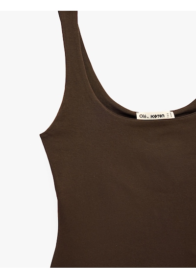 Koton Pamuklu Slim Fit U Yaka Kolsuz Bluz Kahverengi 6sal30299ık Kahve