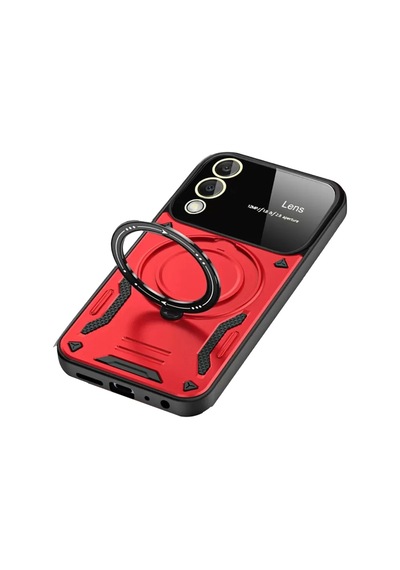 Newface Samsung Galaxy S25 Edge Kılıf Joy Lens Standlı Kapak - Kırmızı