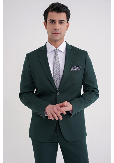 Efor Slim Fit Çift Yırtmaç Düz Yeşil Klasik Takım Elbise Tk 913 Yeşil