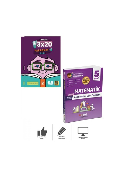 5.sınıf Matematik Alıştırmalı Soru Bankası + Paragraf Deneme 2 Kitap Bigelio + Gizli