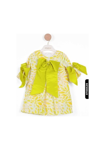 Xo Kids A-line Kalıplı Büzgülü Kollu Kurdele Detaylı Yay Başörtülü Kız Çocuk Elbise 1-5 Yaş 6564 Yeşil