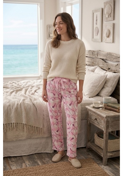 Mataş Kadın Viskon Pijama Altı Rahat Kesim Fiyonk Bağcıklı Bel Pembe
