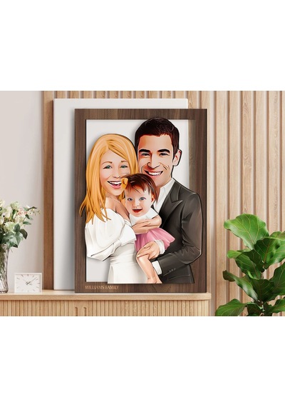 Bk Gift Kişiye Özel Aile Karikatürlü 3d Ahşap Tablo-3, Aileye Hediye, Babaya Hediye, Anneye Hediye Kobitmeyen138366 Bk Gift