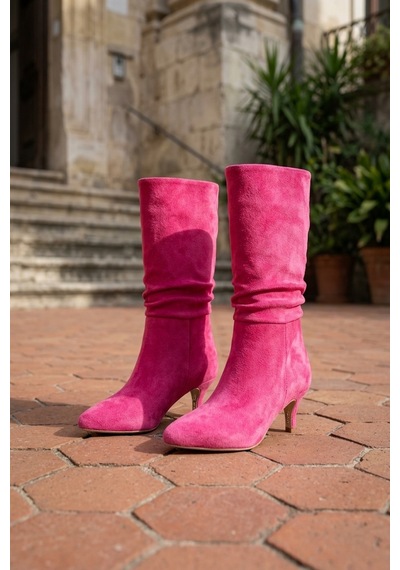 Divolya Sophia Kısa Boy Pembe Körüklü 7 Cm Topuk Çekme Günlük Kadın Çizme