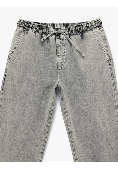 Koton Pamuklu Cepli Bol Beli Lastikli Bağcıklı Baggy Jean Pantolon Gri 6sam40231nd Gri