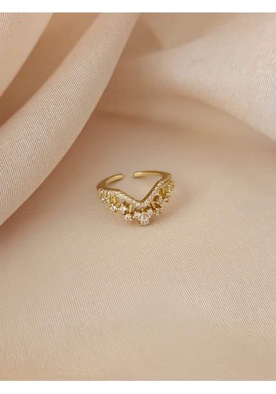 Prenses V Zirkon Model Eklem Kıkırdak Kemik Ayarlanabilir Altın Renkli Yüzük Gold