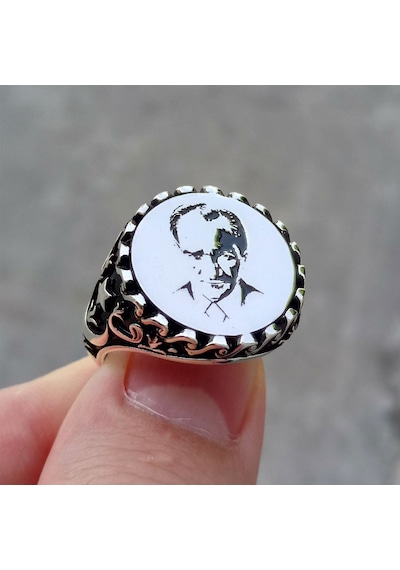 Fkgümüş Mustafa Kemal Atatürk İşlemeli Erkek Gümüş Yüzük
