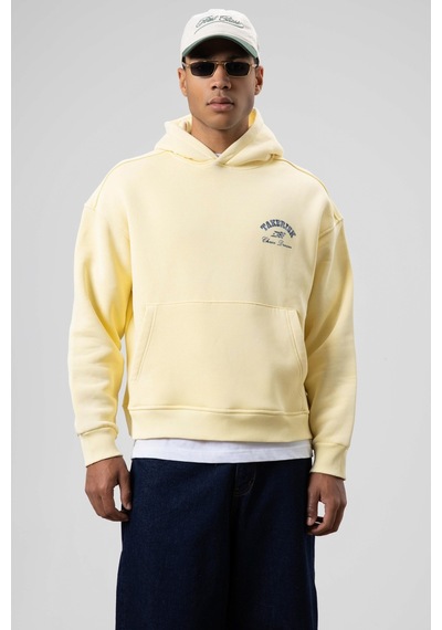 Vamos Oversize Yıkamalı Boxy Fit Kapüşonlu Sweatshirt Sarı