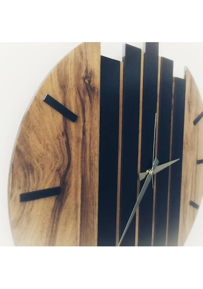Modern Ahşap Duvar Saati 35cm Siyah