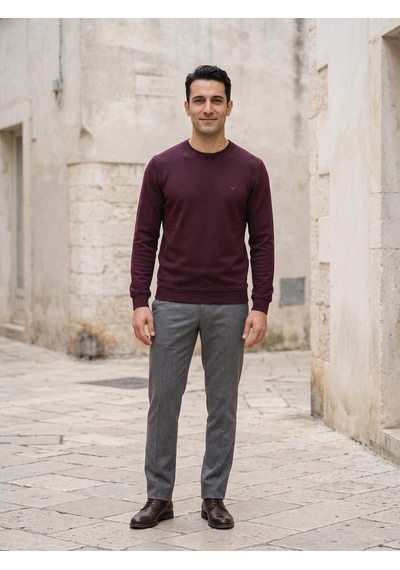 Maccali Erkek Bordo Selanik Bisiklet Yaka Sweatshirt