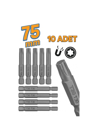 Senbang Manyetik Torx T30 Bits Uç Seti 10 Adet 75 Mm