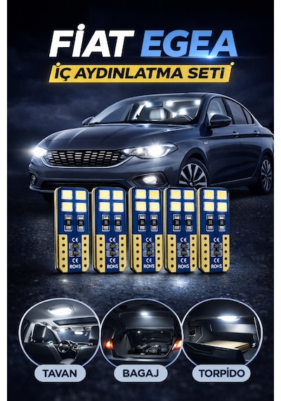 Fiat Egea Bütün Seriler İçin Led İç Aydınlatma Seti T10 Beyaz Tavan Bagaj Torpido Uyumlu