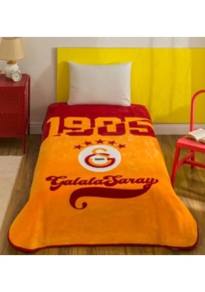 Taç Taraftar Lisanslı Tek Kişilik Battaniye 160x220 -galatasaray Şampiyon Sarı - Kırmızı