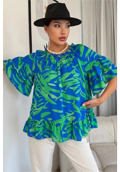 Lodmela Madonna Yaka Lastikli Viskon Bluz 6020-indigo İndigo