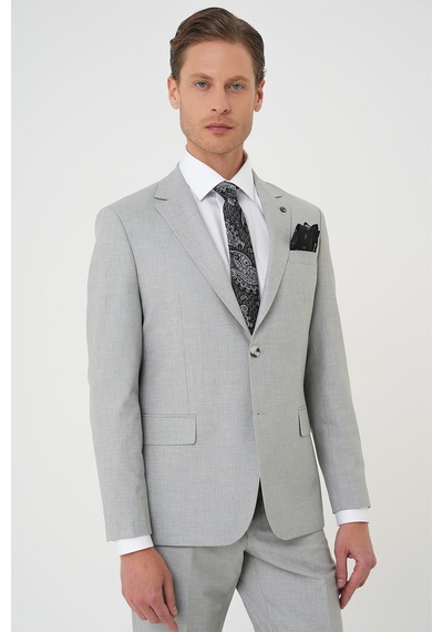Efor Slim Fit Çift Yırtmaç Dokulu Esnek Klasik Gri Takım Elbise Tk 915 Gri