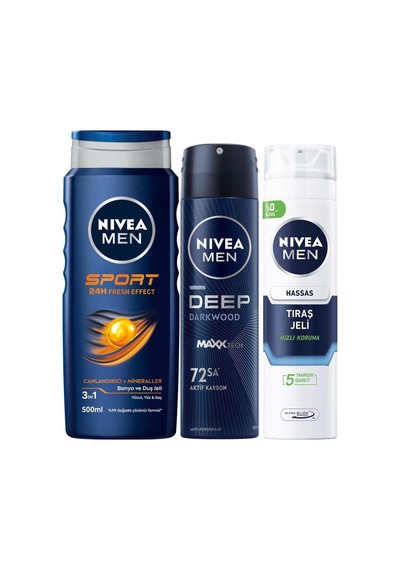 Men Erkek Duş Jeli Sport 500ml, Hassas Tıraş Jeli 200ml Ve Deep Dimension Sprey Deodorant 150ml Diğer