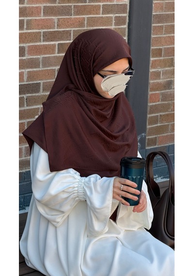 Qalortex Scarf Premium Jakarlı Sare Büyük Boy Eşarp - Aci Kahve acı kahve