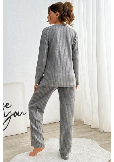 Zhlbutik Genç Baskılı İ Nterlok Pijama Takımı Açık Gri