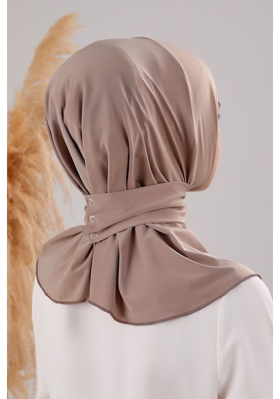 Melodi Scarf Kadın Tesettür Pratik Çıtçıtlı Sandy Fular Hazır Deniz Havuz Uyumlu Bone Vizon Vizon