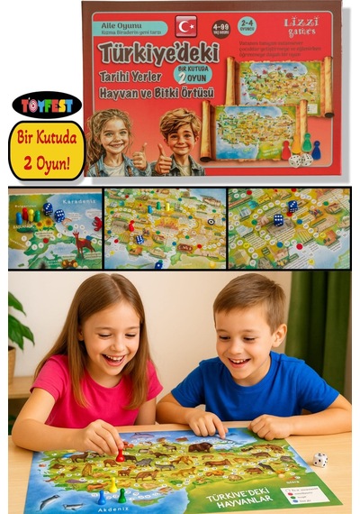 Lizzy Games Eğitici Çift Taraflı Türkiye Haritası Tarihi Yerler Hayvan Ve Bitki Örtüsü Aile Oyunu