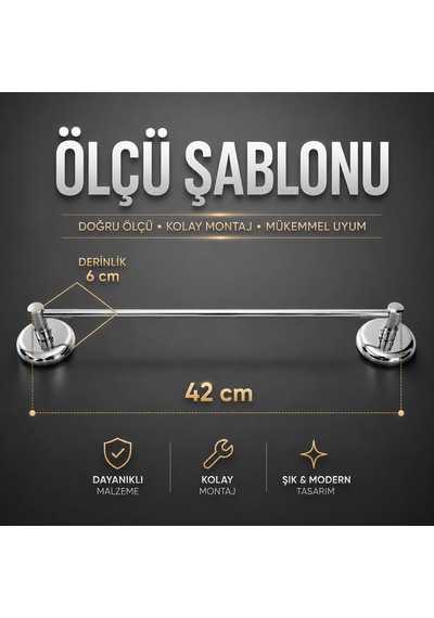 Badem10 Metal Krom Bez Havlu Asma Askısı Aparatı 42 Cm Banyo Lava