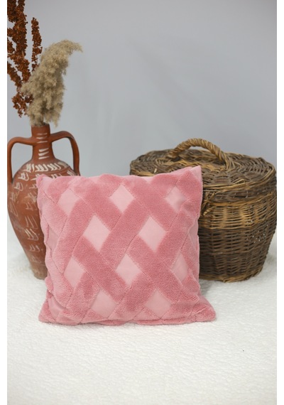 Cross Welsoft Jakarlı Dekoratif Kırlent Kılıfı 43x43 - Ztcross Pembe