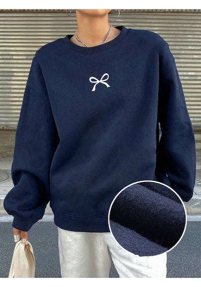 Startmore Lacivert Unisex Erkek/kadın Kurdalye Özel Renkli Oversize Bisiklet Yaka Pamuklu