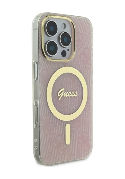 Apple iPhone 16 Pro Max Uyumlu Kılıf Guess Lisanslı Magsafe Özellikli Yazı Logolu 4g Desenli Pembe