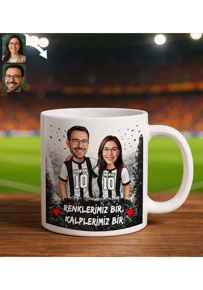 Bk Gift Kişiye Özel İsimli Siyah-beyaz Sevgili Karikatürlü Beyaz Kupa Bardak İsim Ve Forma Numaralı Taraftar Kupa, Doğum Günü Hediyesi Kobitmeyencom Çok Renkli