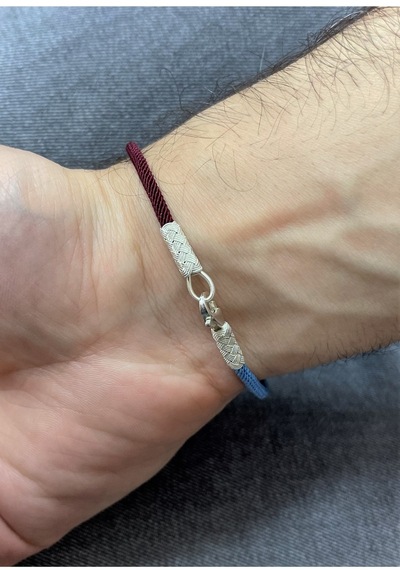 Kazzaze Bordo Mavi Gemici Düğümü Gümüş Kazaziye Trabzon Spor Taraftar Bilekliği