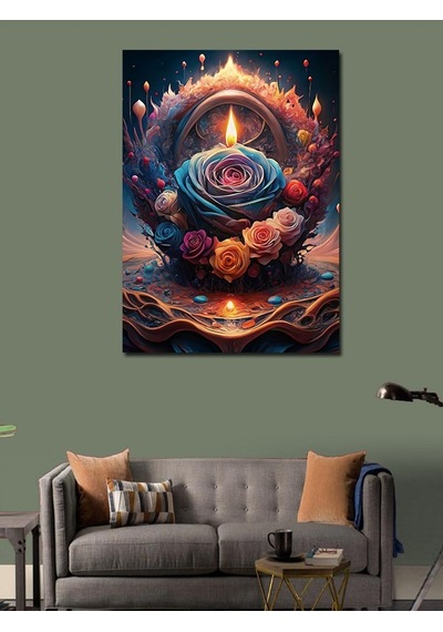 Kanvas Tablo Renkli Güller Ve Ortasında Ateş 70cmx100cm