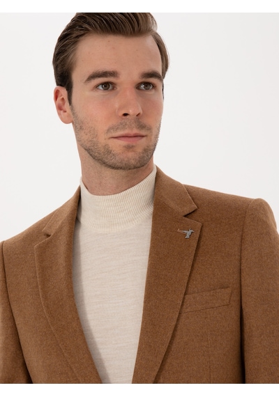 Cacharel Camel Slim Fit %100 Kaşmir Flanel Ceket Kahverengi