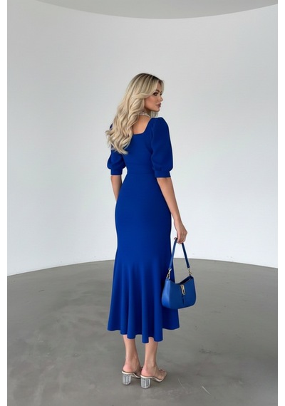 Defymoda Kadın Balık Model Cazibeli Elbise Mavi