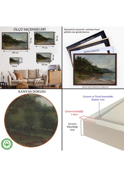 Ahşap Çerçeveli Gustave Courbet - Göl Kıyısı Geneva Tablosu-7092