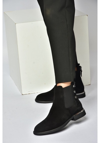 Fox Shoes Z555266661 Siyah Hakiki Deri Süet Kadın Bot