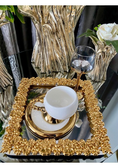 Atabey Home Collection 6'lı Kahve & Çay & Sunum Tepsisi Metal Döküm Full Döküm Model