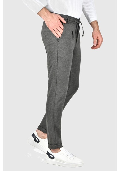 Deepsea Erkek Füme Beli Lastikli Slim Fit Likralı Duble Paça Penye Spor Pantolon 2502385 Füme