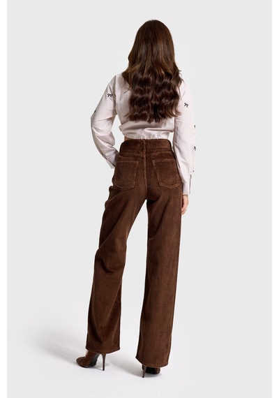Itsbasic Kadın Kahverengi Doris 26w5-42 Straight Fit Yüksek Bel İç Boy 80cm Kalın Fitilli Kadife Velvet Kumaş Pantolon